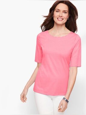 Talbots scalloped pink tshirt size large NWOT